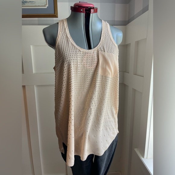 Rebecca Taylor Silk Studded Beige Tank Top Size 4 - Picture 5 of 8
